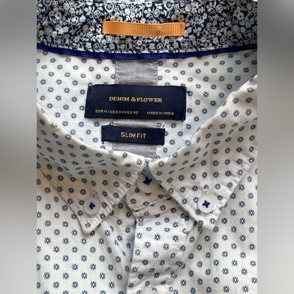 Denim & Flower Mens Slim Fit Short Sleeve Button Down Shirt Size Medium - Picture 4 of 4